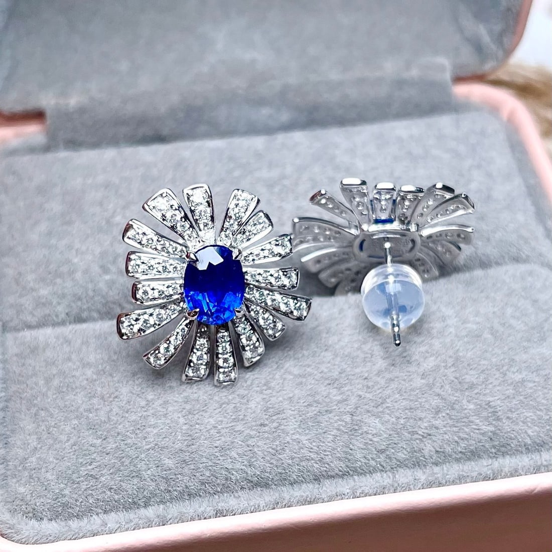 14k Gold 2.85 Ctw Vivid Blue Natural Sapphire & Diamond Earrings - 3