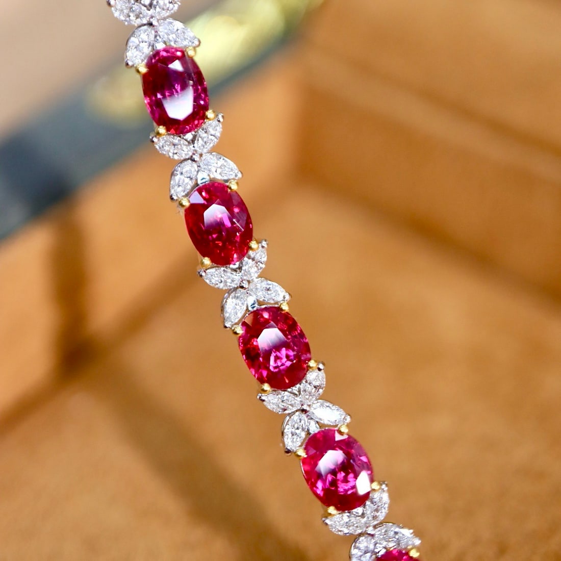 14k Gold 5.55 Ctw Natural Ruby & Diamond Bracelet - 3