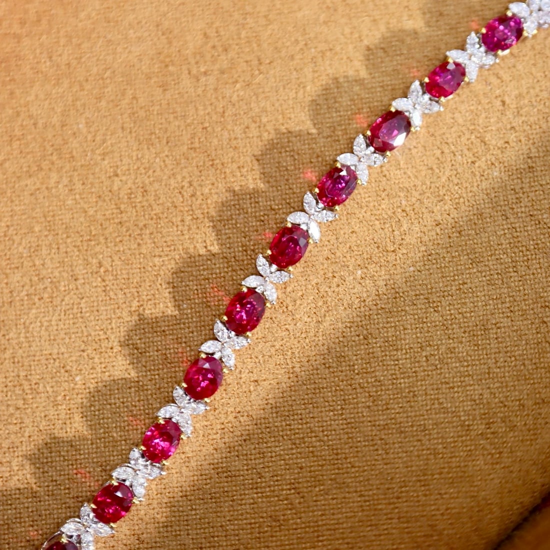 14k Gold 5.55 Ctw Natural Ruby & Diamond Bracelet - 7