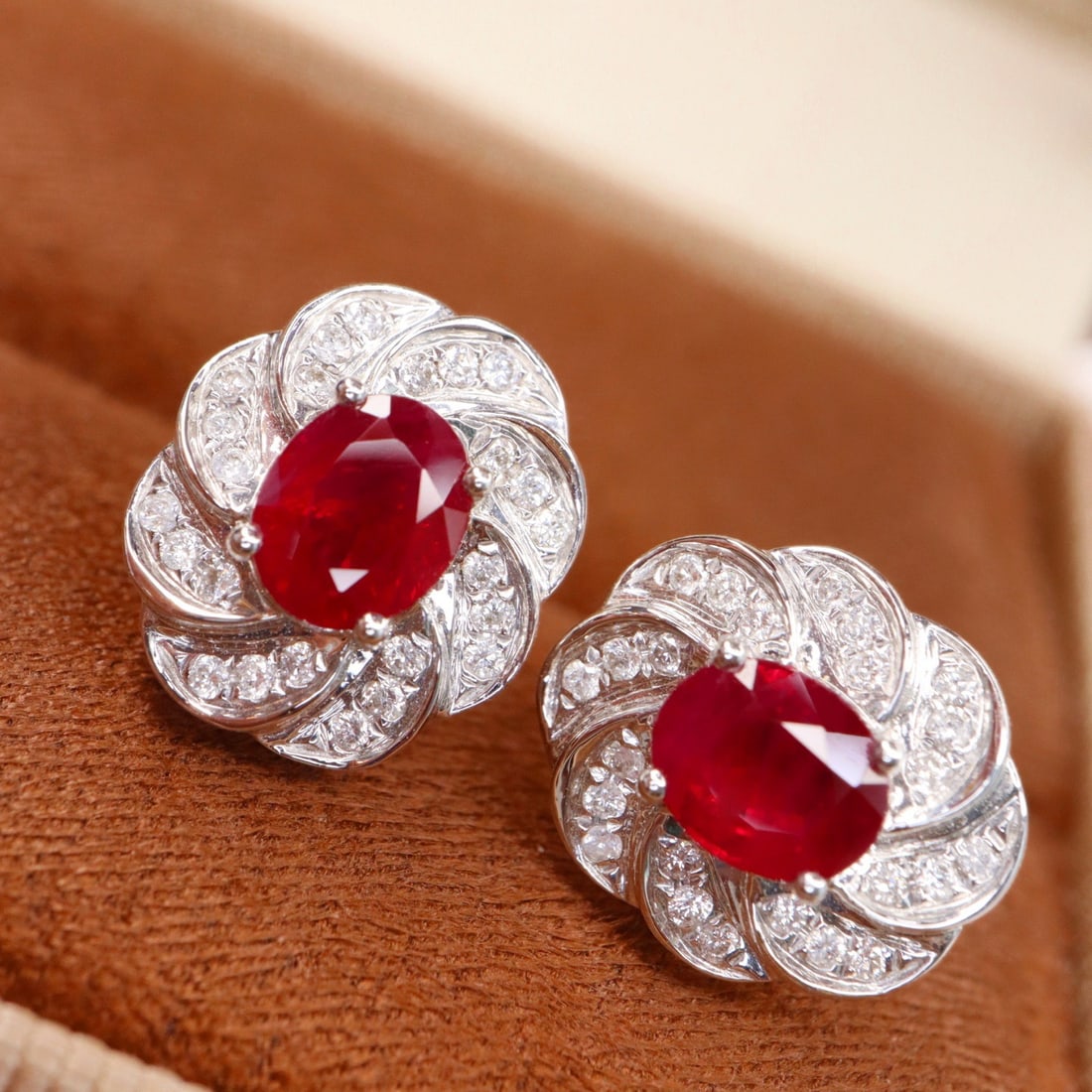 14k Gold 1.88 Ctw Natural Ruby & Diamond Earrings - 2