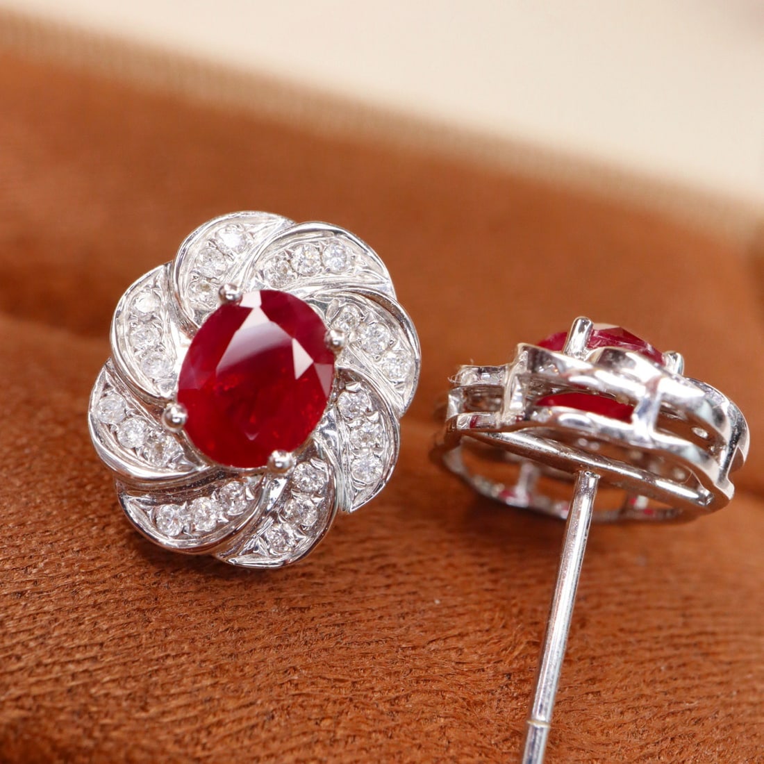 14k Gold 1.88 Ctw Natural Ruby & Diamond Earrings - 3