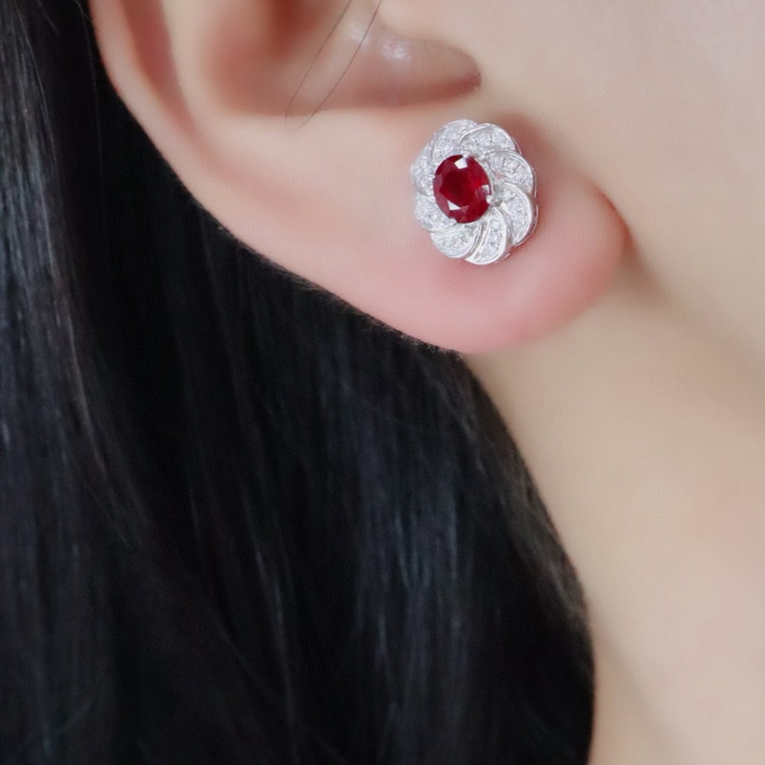 14k Gold 1.88 Ctw Natural Ruby & Diamond Earrings - 5