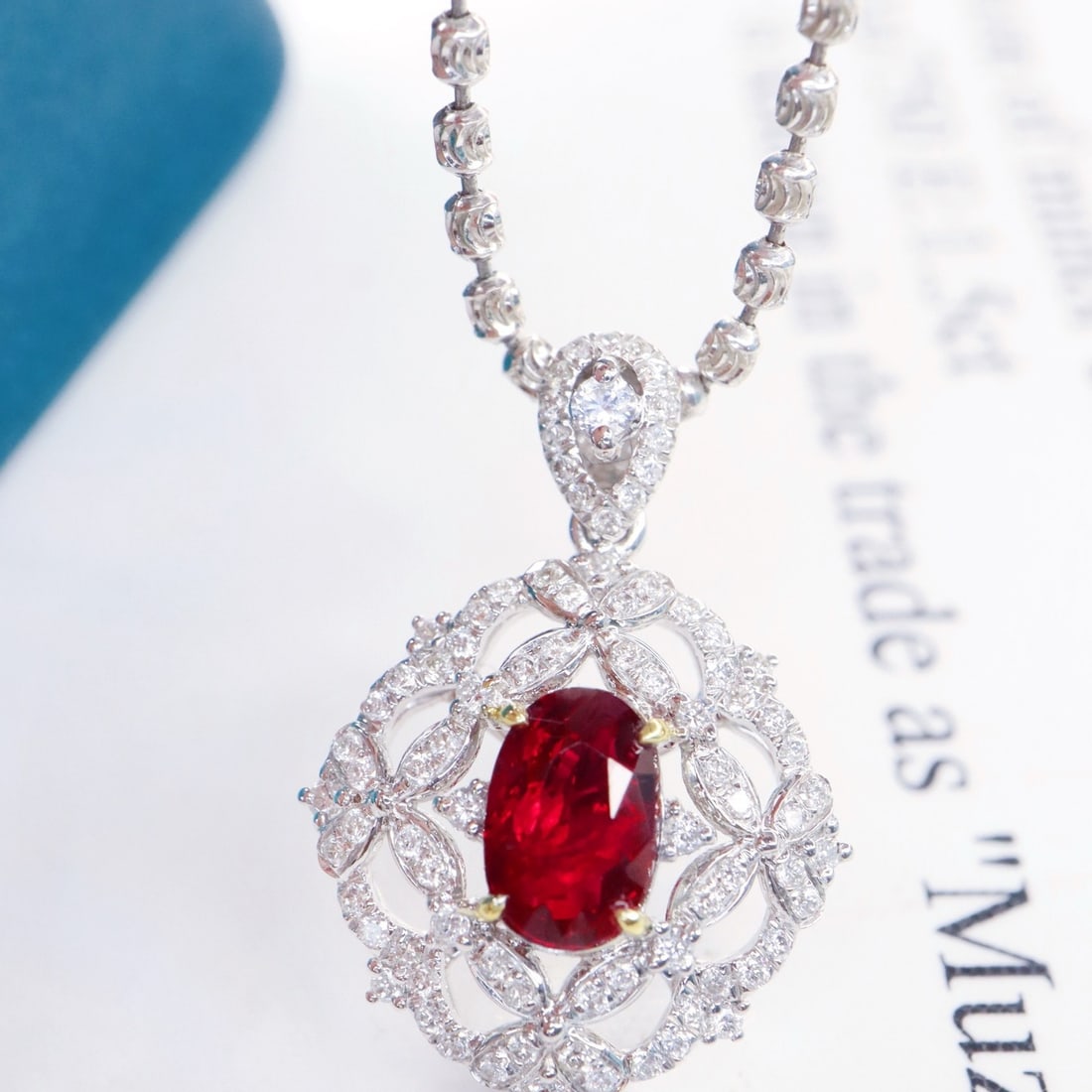 14k Gold 1.05 Ctw Natural Ruby & Diamond Pendant( Without Chain ) - 2