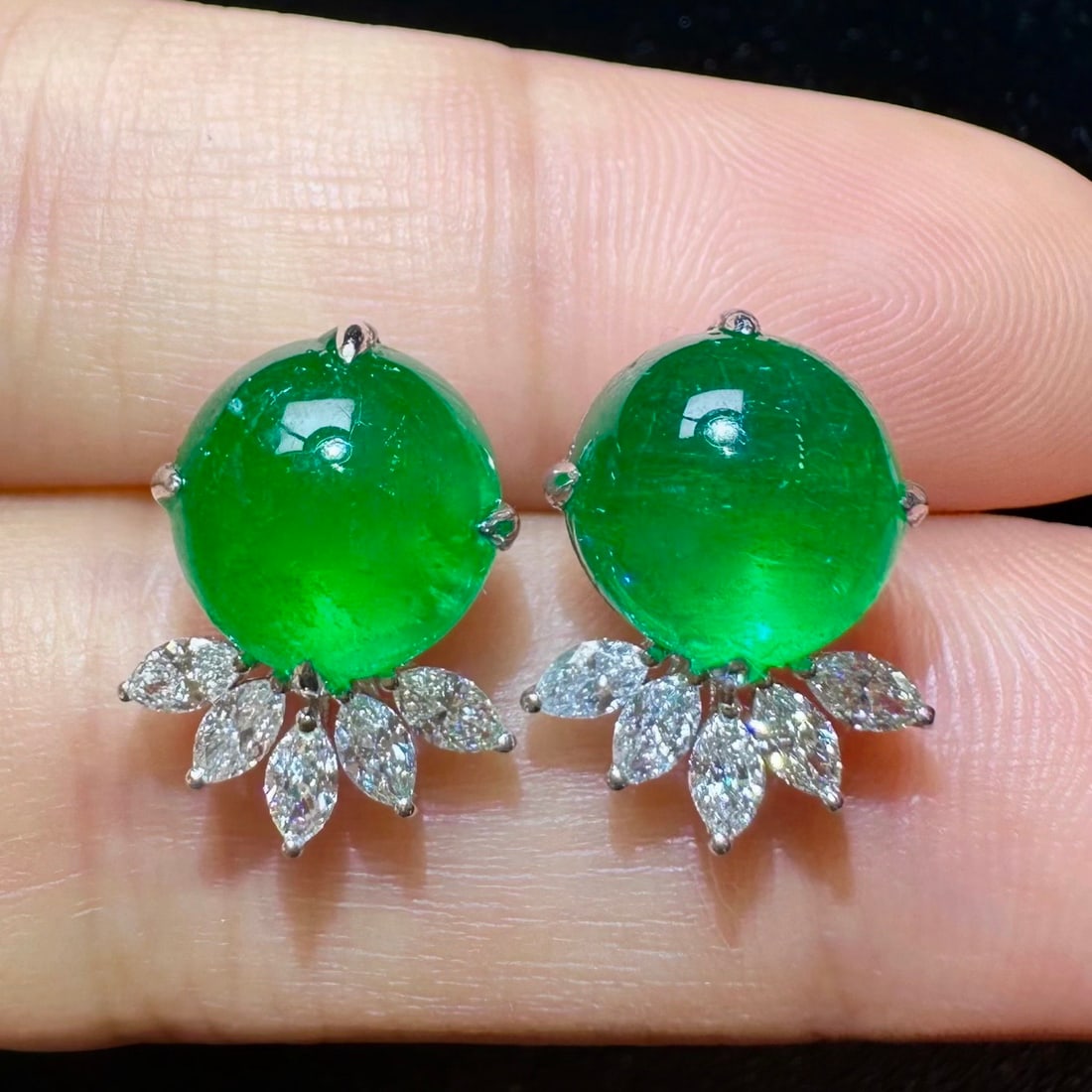 14k Gold 6.55 Ctw Vivid Green Natural Emerald & Diamond Earrings - 2