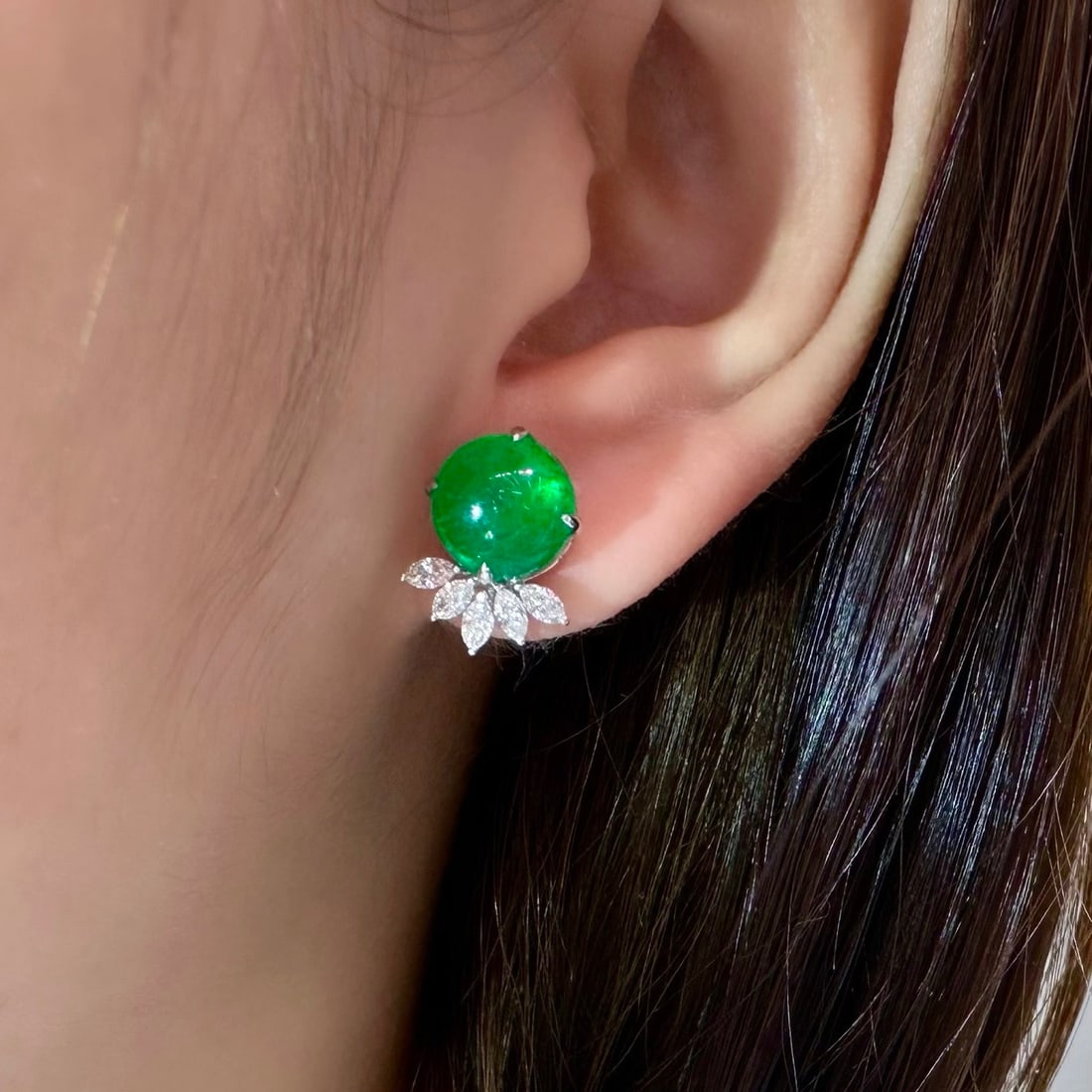 14k Gold 6.55 Ctw Vivid Green Natural Emerald & Diamond Earrings - 4