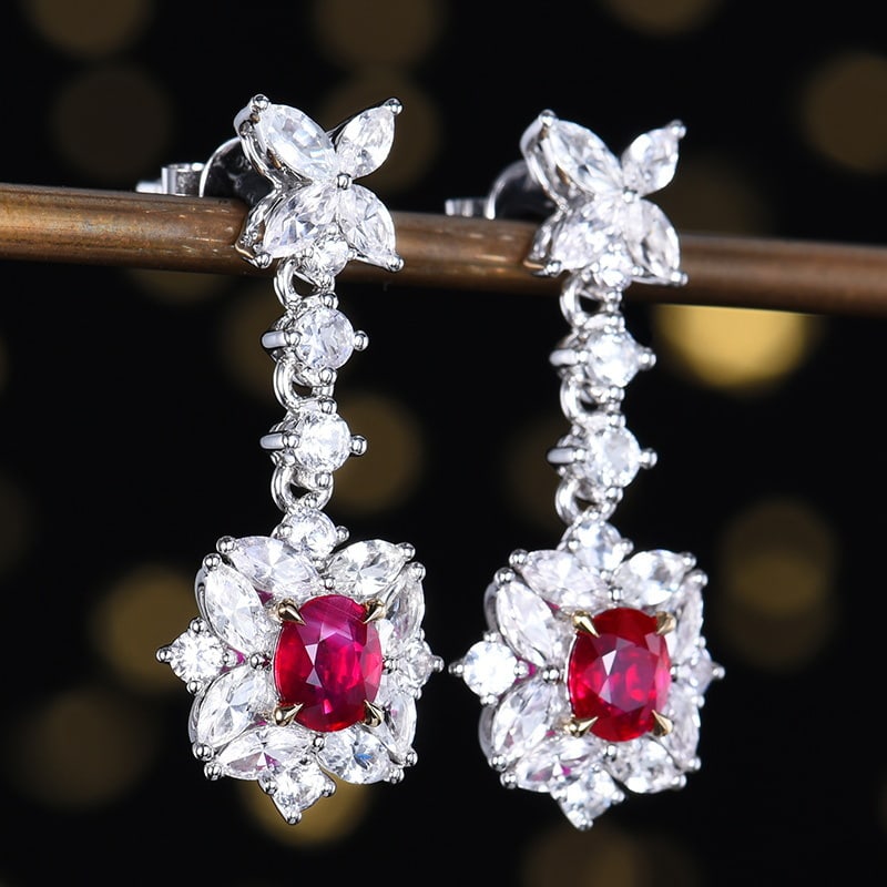 14k Gold 3.98 Ctw Natural Ruby & Sapphire Earrings - 2