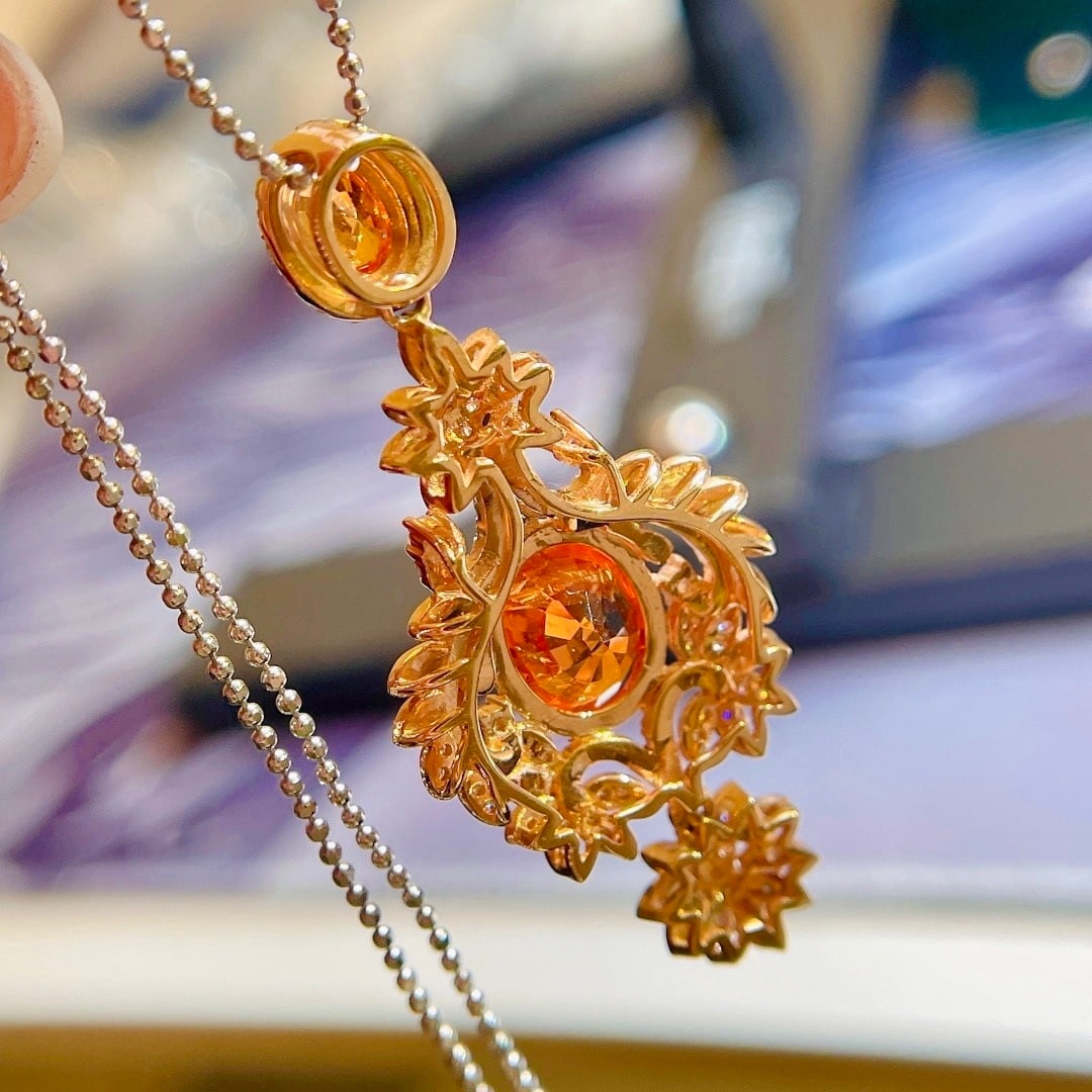 14k Gold 5.4 Ctw Natural Spessartine & Diamond Pendant( Without Chain ) - 6