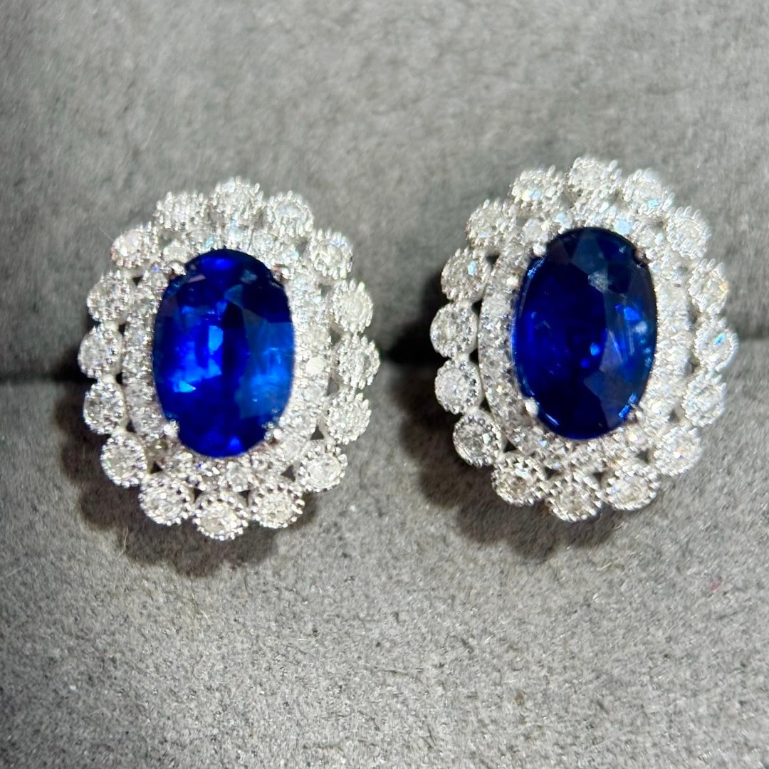 14k Gold 2.32 Ctw Vivid Blue Natural Sapphire & Diamond Earrings - 3