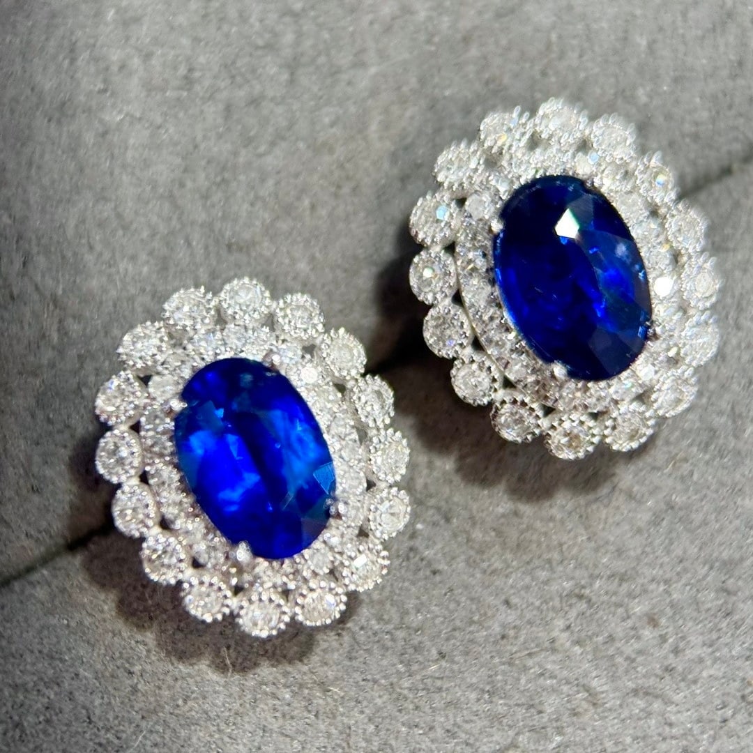 14k Gold 2.32 Ctw Vivid Blue Natural Sapphire & Diamond Earrings - 4