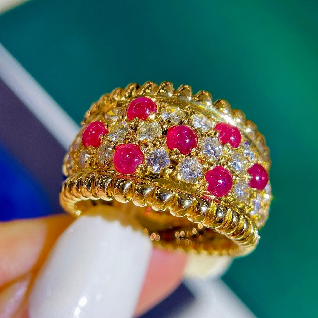 14k Gold 2.29 Ctw Natural Ruby & Diamond Ring: Ref:231124155 // gold content:14k gold // ring size:7. 25us // // main gemstone:ruby // shape:round // carat weight:1. 17ct // color:red // treatment:natural // cut grade:g // // adjacent gemstone