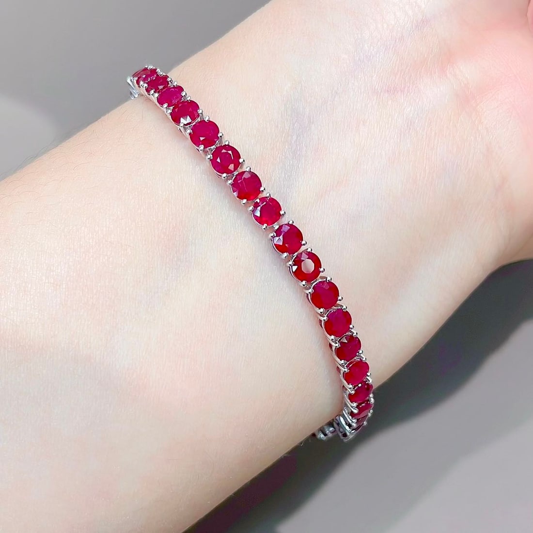 14k Gold 12.43 Ct Natural Ruby & Diamond Bracelet - 2