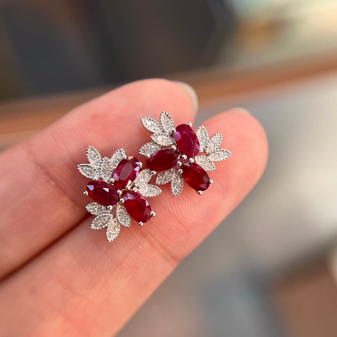 14k Gold 1.50 Ct Vivid Red Natural Ruby & Diamond Earrings - 3