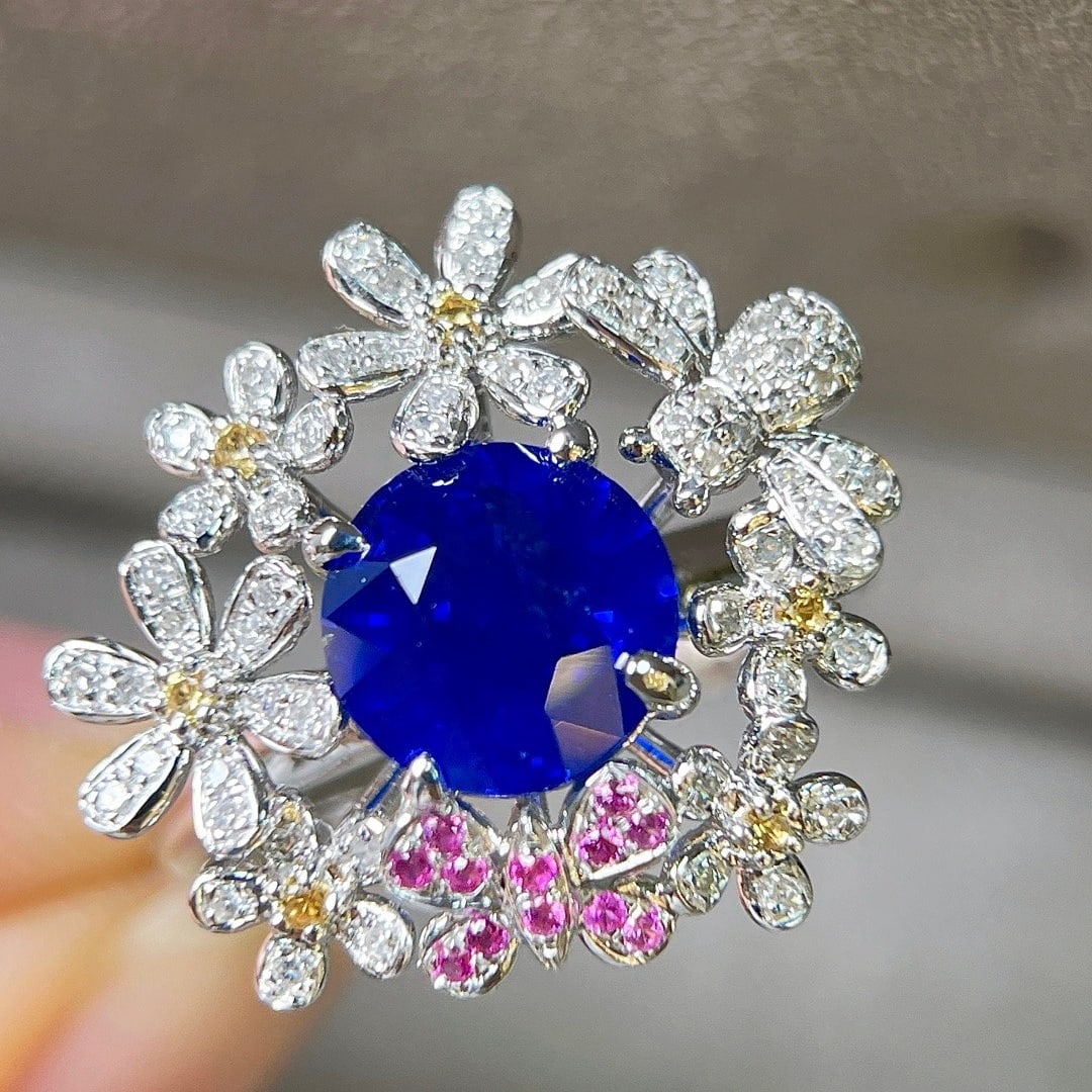 14k Gold 2.76 Ctw Vivid Blue Natural Sapphire & Diamond Ring - 2