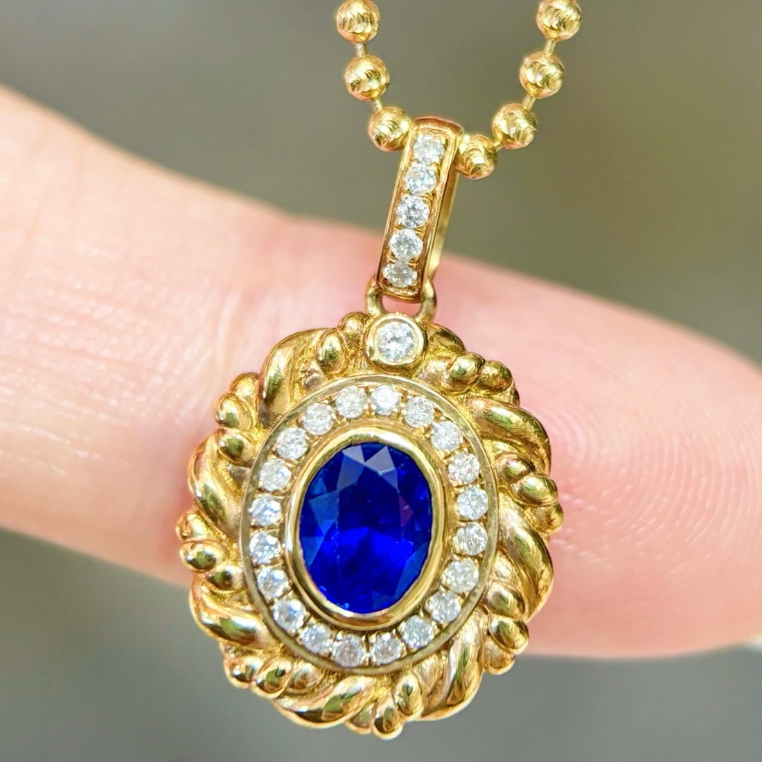 14k Gold 0.94 Ctw Vivid Blue Natural Sapphire & Diamond Pendant( Without Chain ) - 5