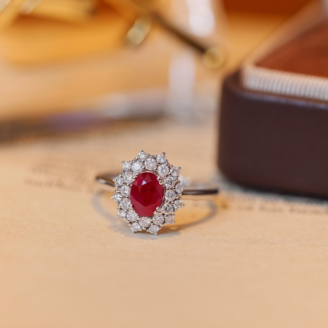 14k Gold 1.54 Ctw Vivid Red Natural Ruby & Diamond Ring: Ref:231124197 // gold content:14k gold // ring size:7. 25us // // main gemstone:ruby // shape:oval // carat weight:1. 06ct // color:vivid red // treatment:natural // // adjacent gemstone 2 :
