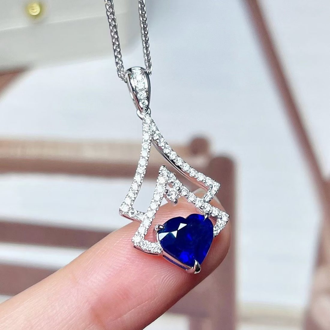 14k Gold 2.42 Ctw Natural Sapphire & Diamond Pendant( Without Chain ) - 2