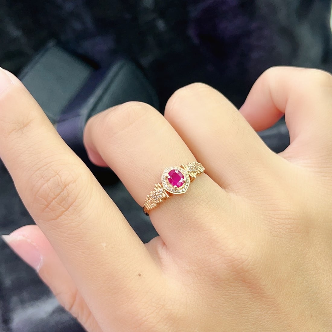 14k Gold 0.60 Ct Natural Ruby & Diamond Ring - 6