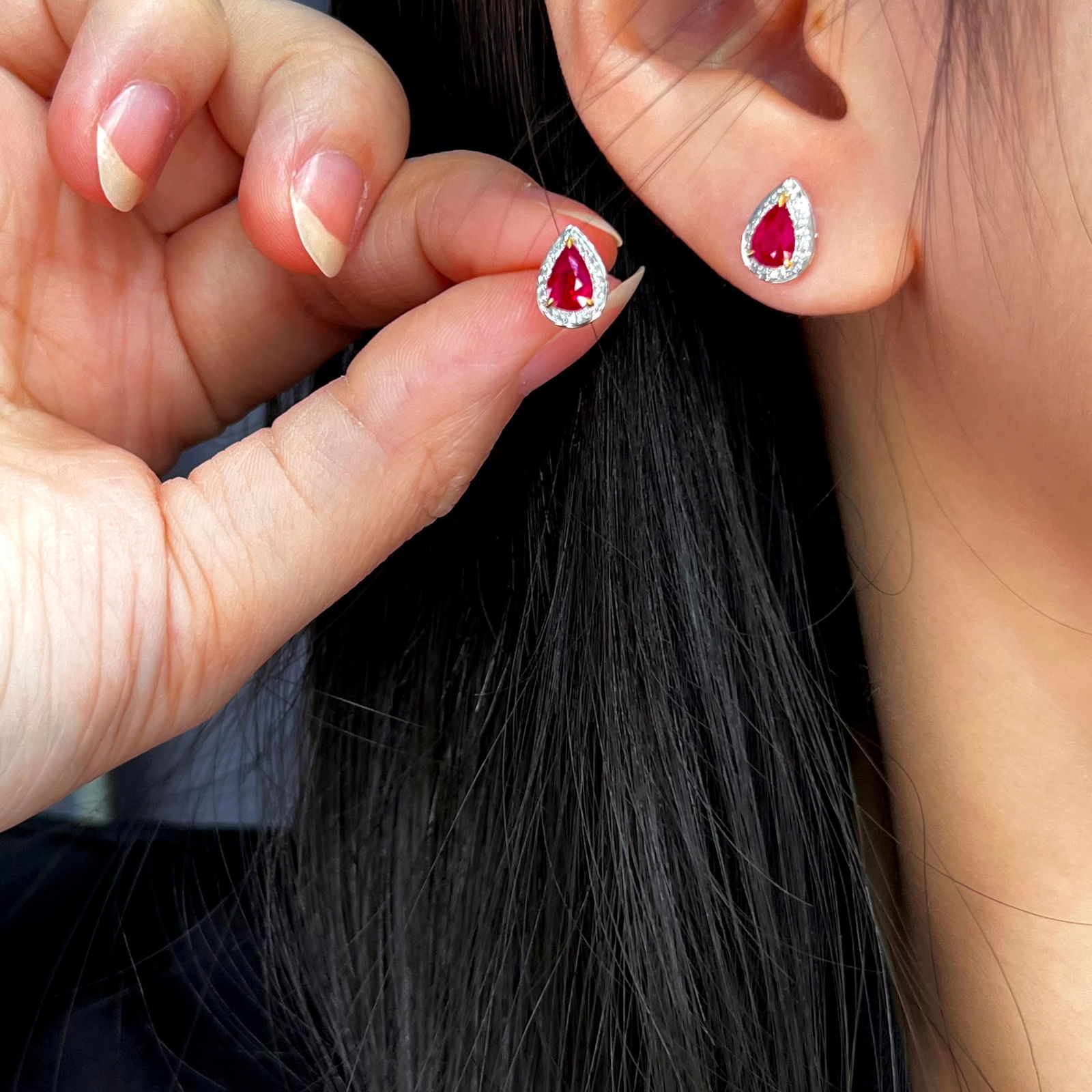 14k Gold 1.28 Ctw Natural Ruby & Diamond Earrings - 5