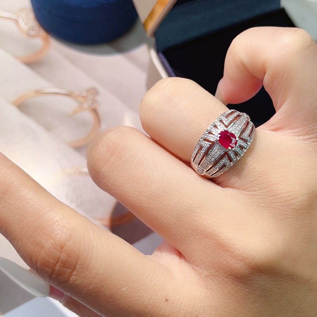 14k Gold 0.70 Ct Natural Ruby & Diamond Ring - 6