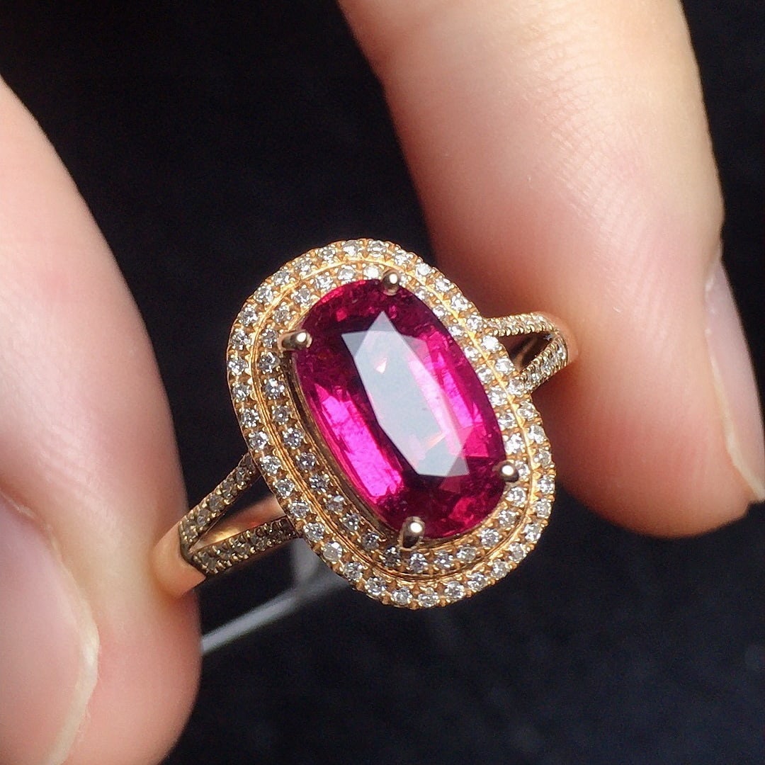 14k Gold 1.75 Ct Natural Tourmaline & Diamond Ring - 2