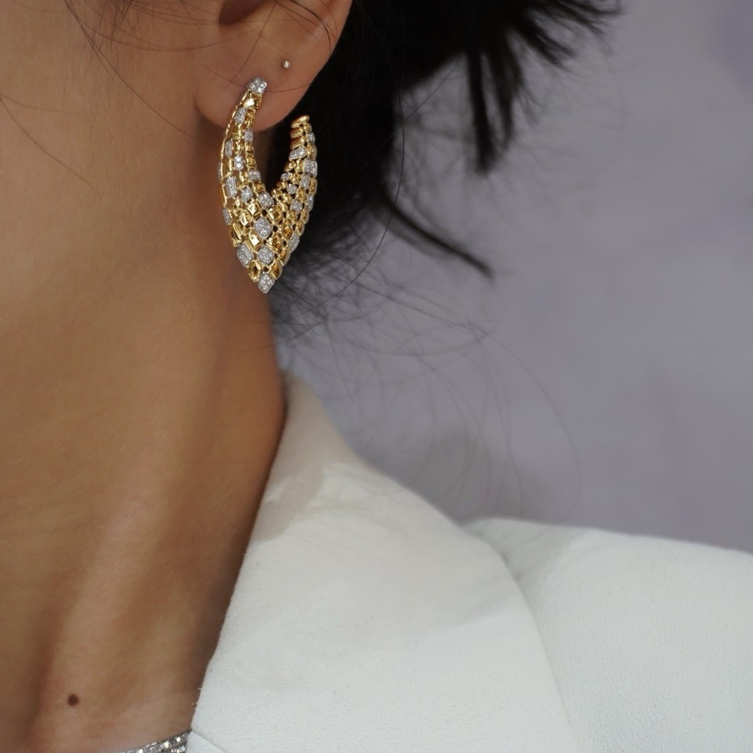 14k Gold 0.8 Ct Natural H Diamond Earrings - 9