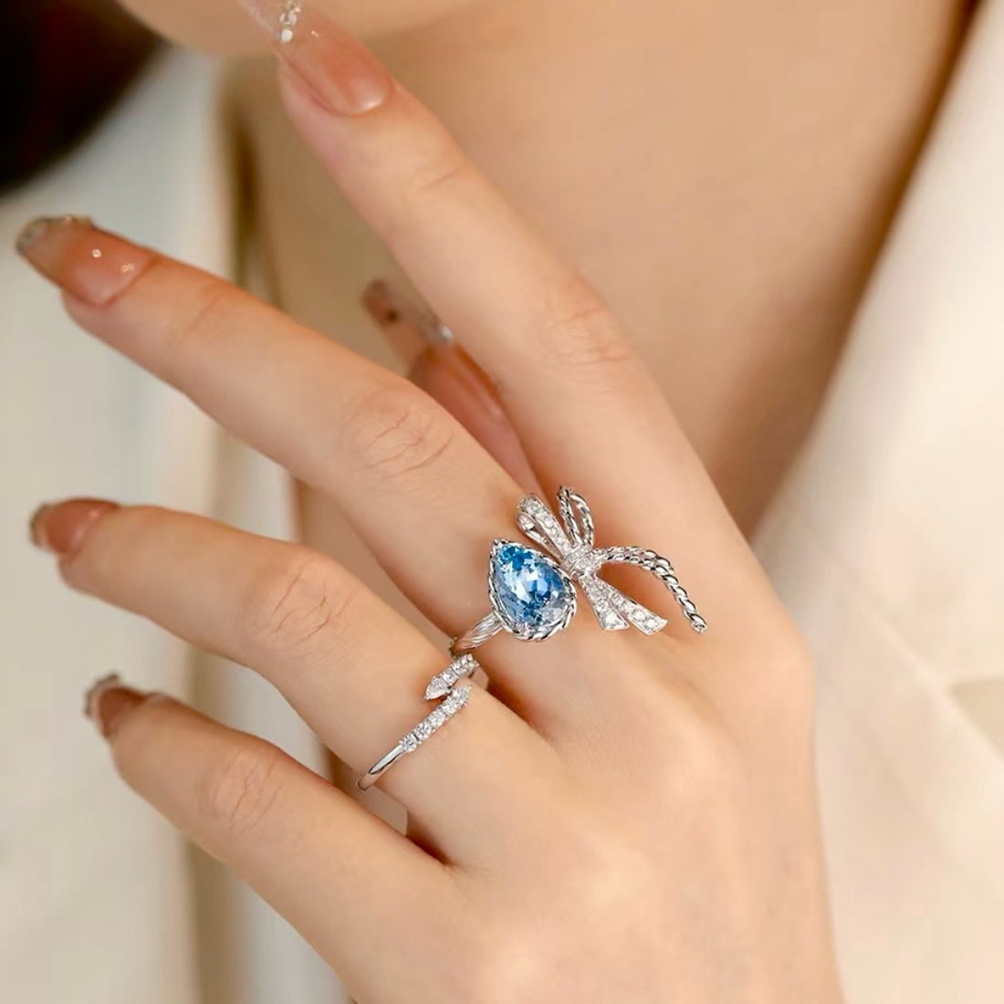 14k Gold 2.52 Ct Natural Aquamarine & Diamond Ring - 6