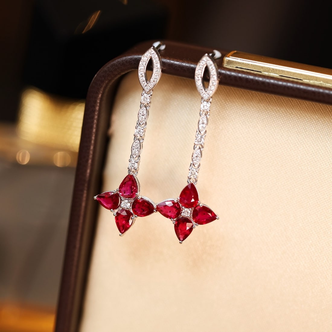 14k Gold 2.45 Ctw Vivid Red Natural Ruby & Diamond Earrings - 2