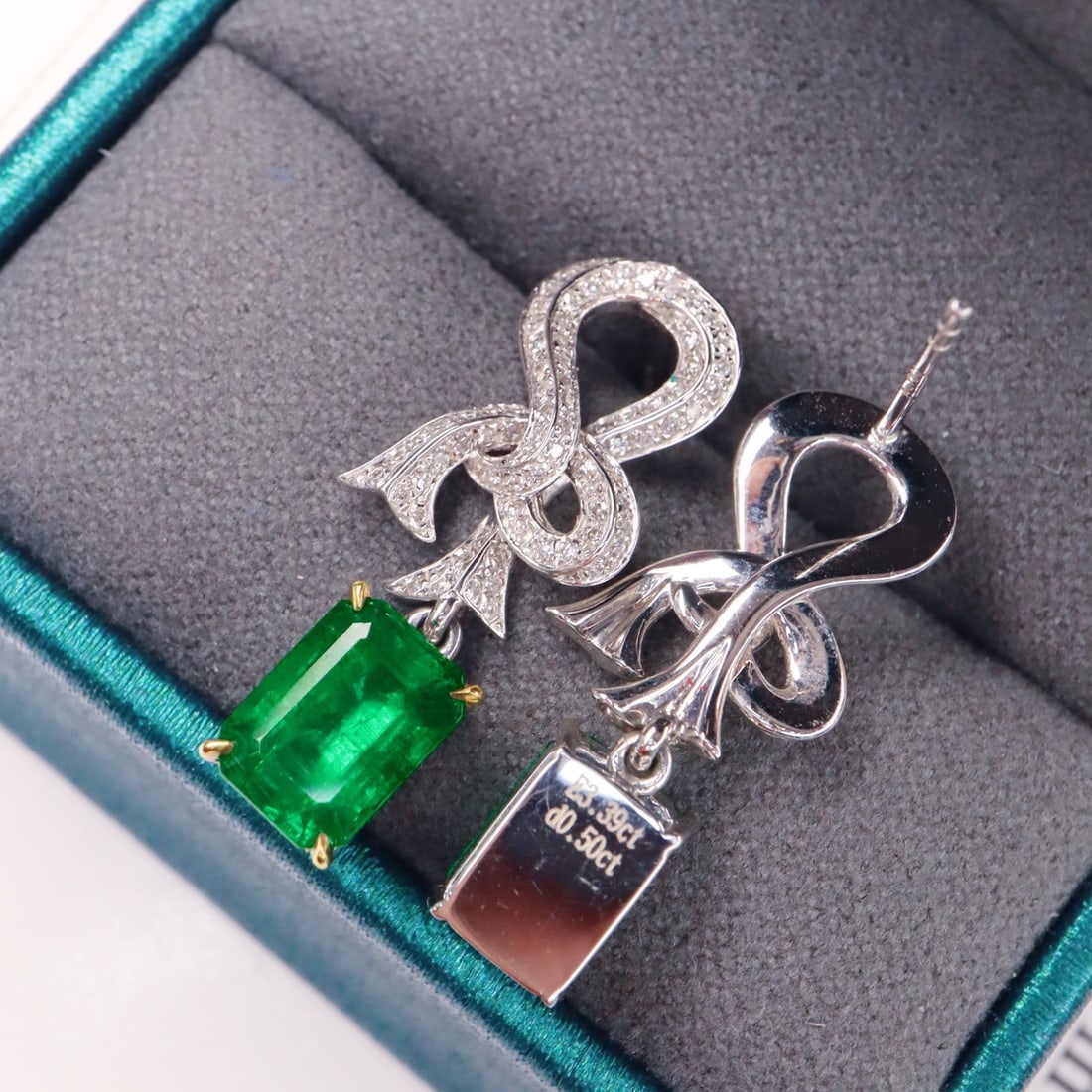 14k Gold 3.89 Ctw Vivid Green Natural Emerald & Diamond Earrings - 3