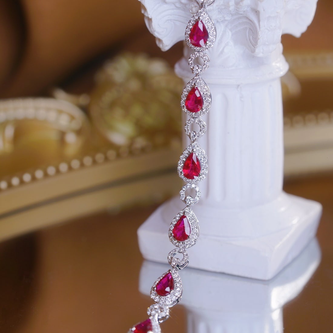 14k Gold 6.70 Ctw Vivid Red Natural Ruby & Diamond Bracelet - 8