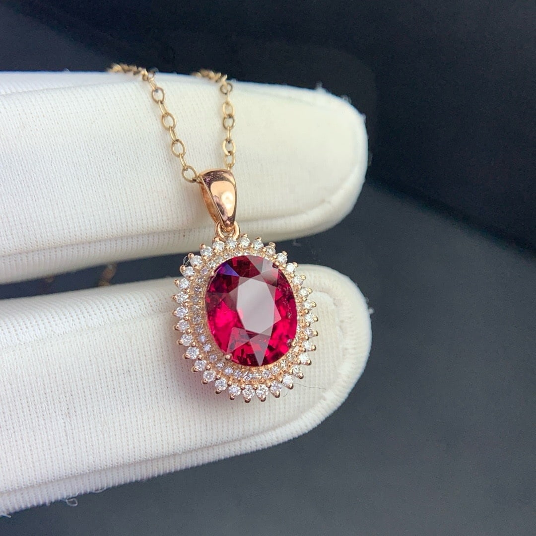 14k Gold 2.5 Ct Natural Tourmaline & Diamond Pendant( Without Chain ) - 6