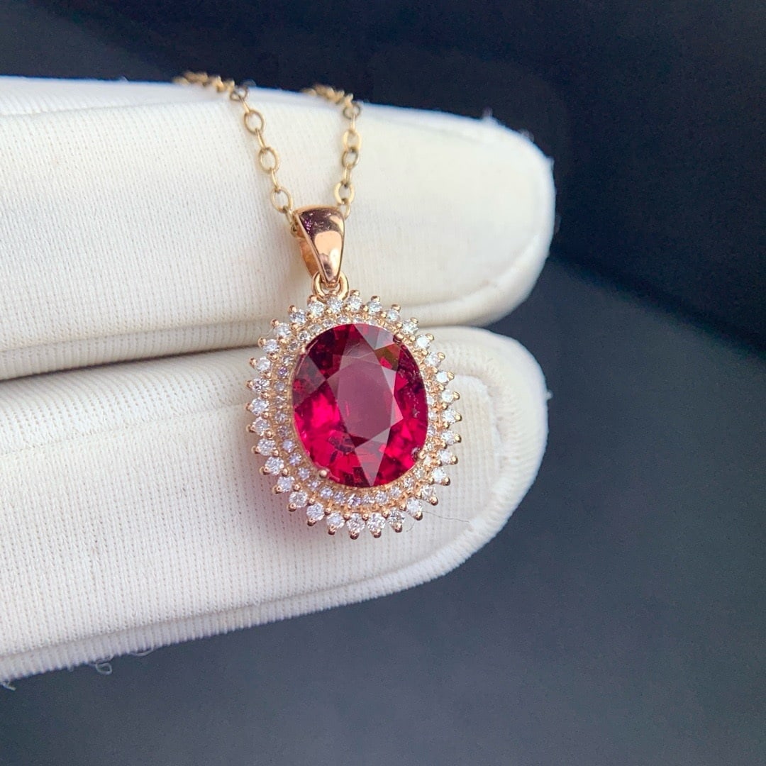 14k Gold 2.5 Ct Natural Tourmaline & Diamond Pendant( Without Chain ) - 7