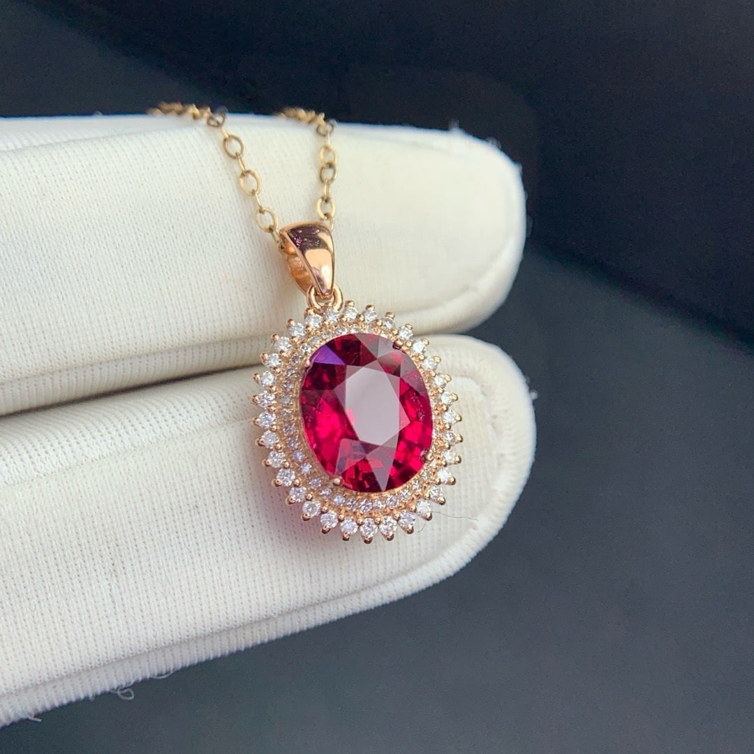 14k Gold 2.5 Ct Natural Tourmaline & Diamond Pendant( Without Chain ) - 8