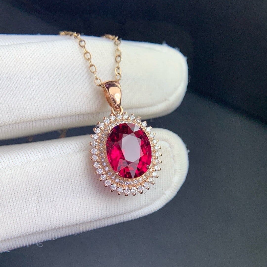 14k Gold 2.5 Ct Natural Tourmaline & Diamond Pendant( Without Chain ) - 9