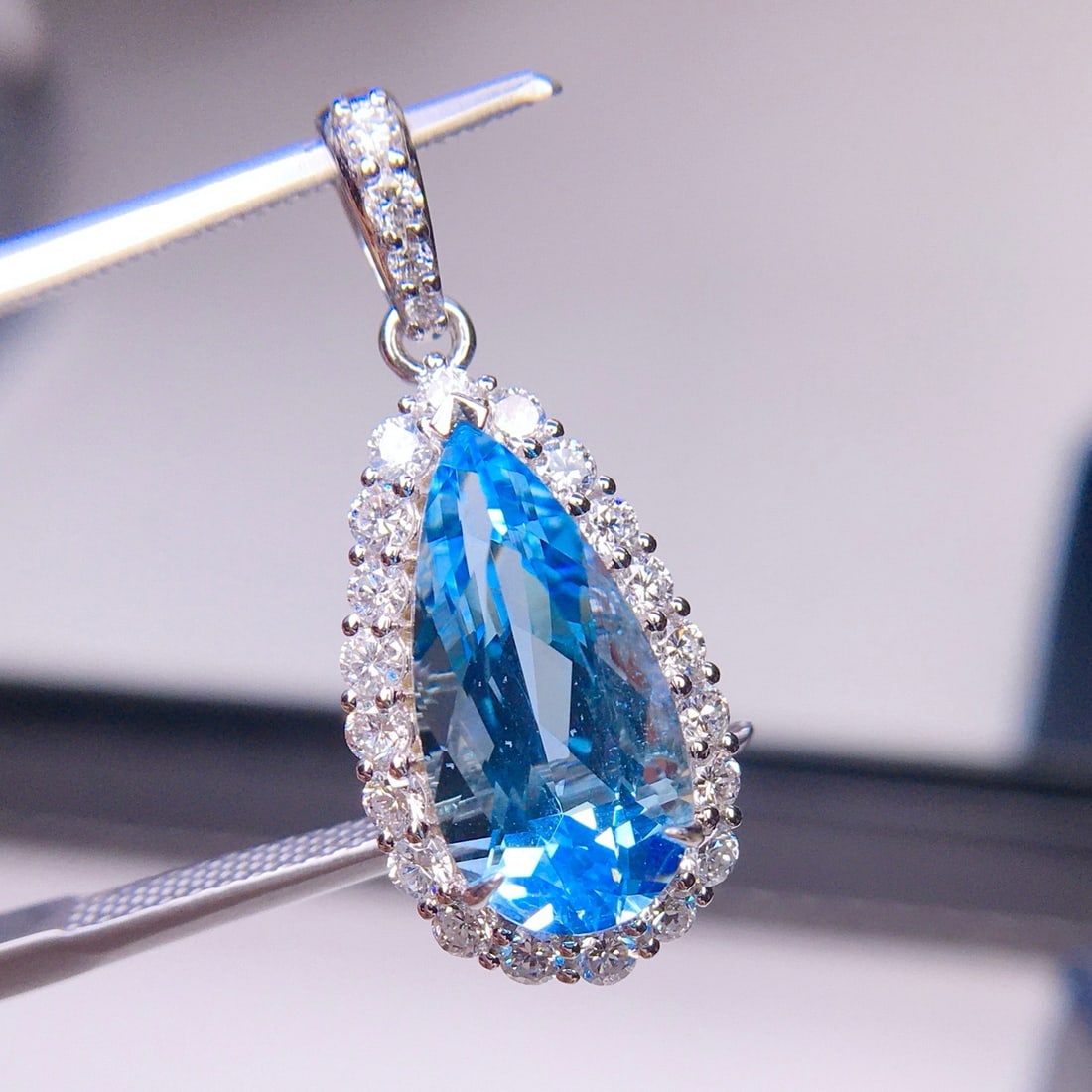 14k Gold 2.91 Ct Natural Aquamarine & Diamond Pendant( Without Chain ) - 2