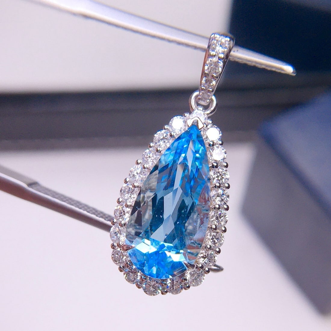 14k Gold 2.91 Ct Natural Aquamarine & Diamond Pendant( Without Chain ) - 6