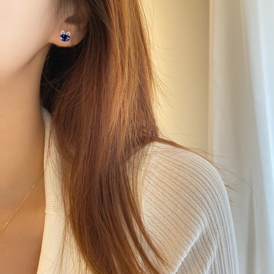 14k Gold 1.06 Ct Vivid Blue Natural Sapphire & Diamond Earrings - 2