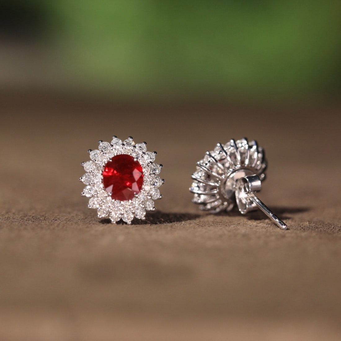 14k Gold 1.72 Ctw Natural Ruby & Diamond Earrings - 6