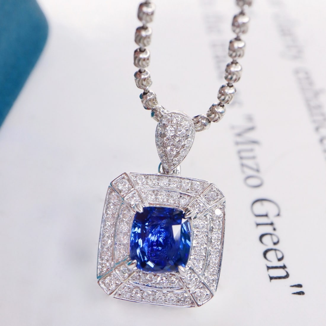 14k Gold 1.31 Ctw Natural Sapphire & Diamond Pendant( Without Chain ) - 2