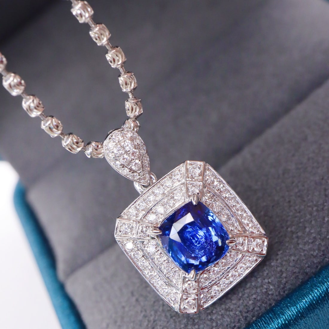 14k Gold 1.31 Ctw Natural Sapphire & Diamond Pendant( Without Chain ) - 3