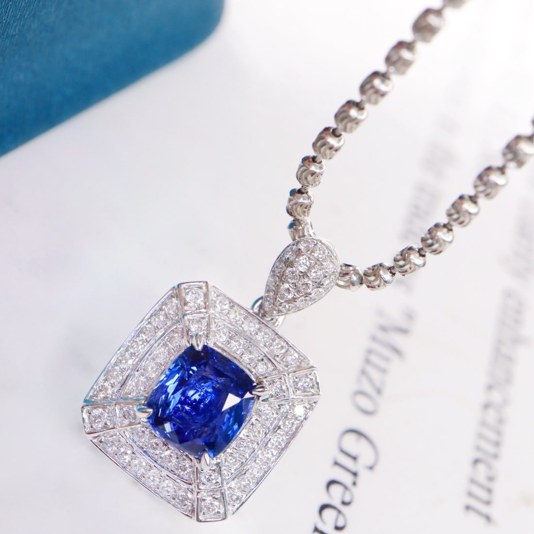 14k Gold 1.31 Ctw Natural Sapphire & Diamond Pendant( Without Chain ) - 4