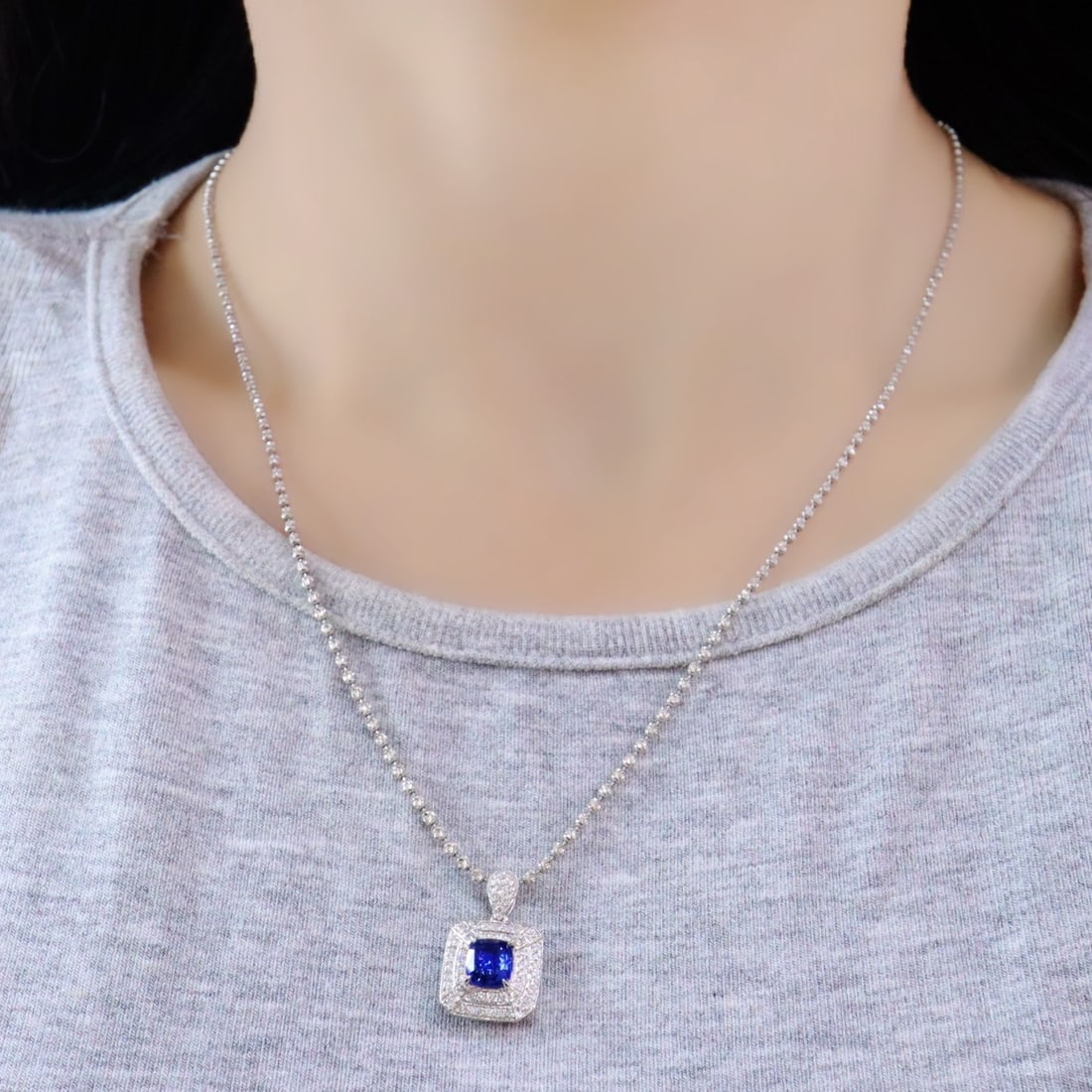 14k Gold 1.31 Ctw Natural Sapphire & Diamond Pendant( Without Chain ) - 5