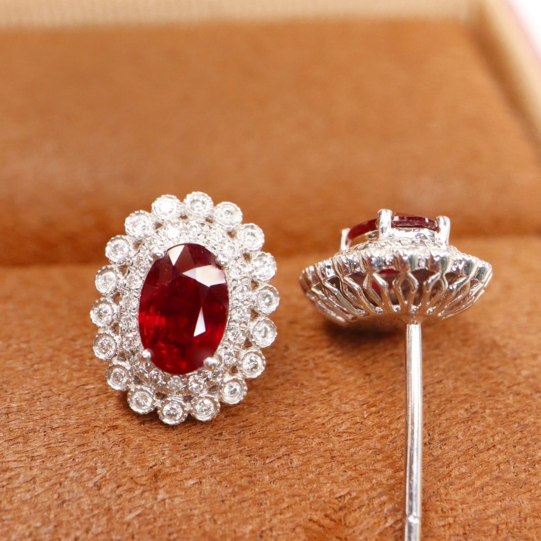 14k Gold 1.32 Ctw Natural Ruby & Diamond Earrings - 3