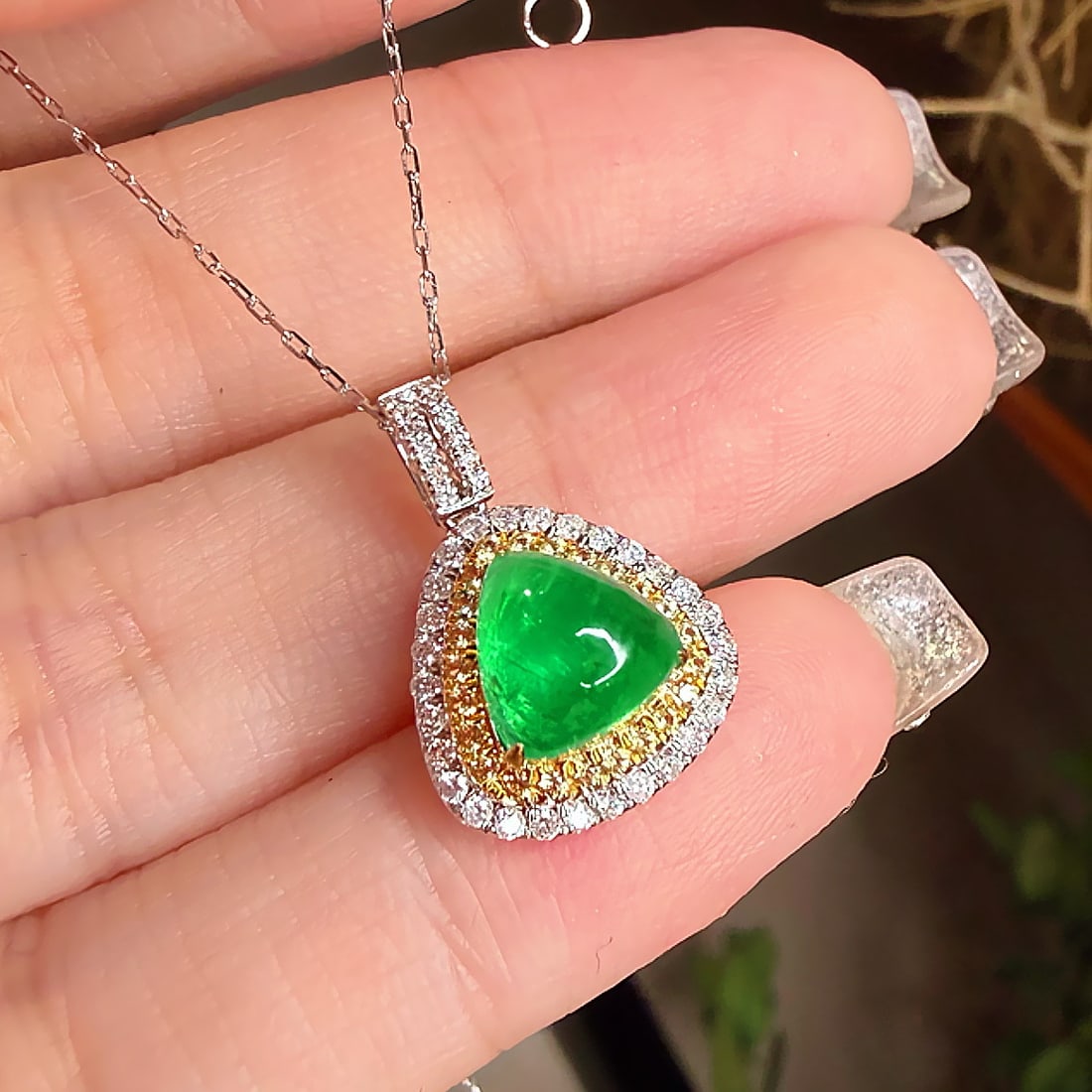 14k Gold 1.26 Ct Natural Emerald & Diamond Pendant( Without Chain ) - 3