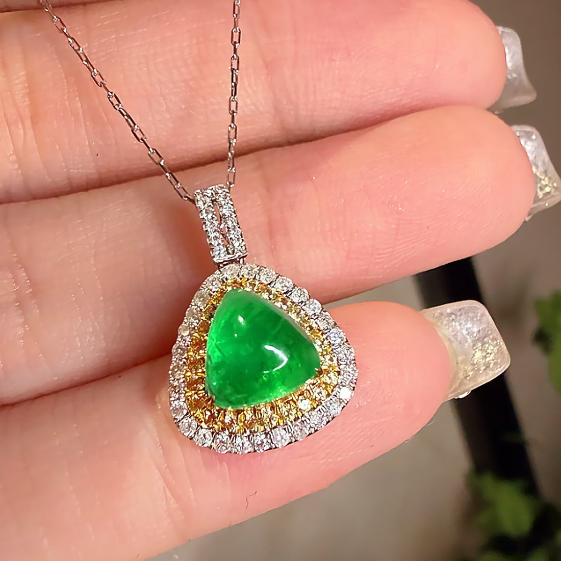 14k Gold 1.26 Ct Natural Emerald & Diamond Pendant( Without Chain ) - 5