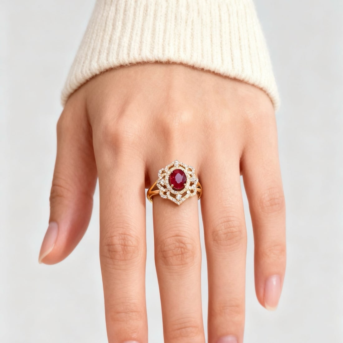 14k Gold 0.7 Ct Vivid Red Natural Ruby & Diamond Ring - 6