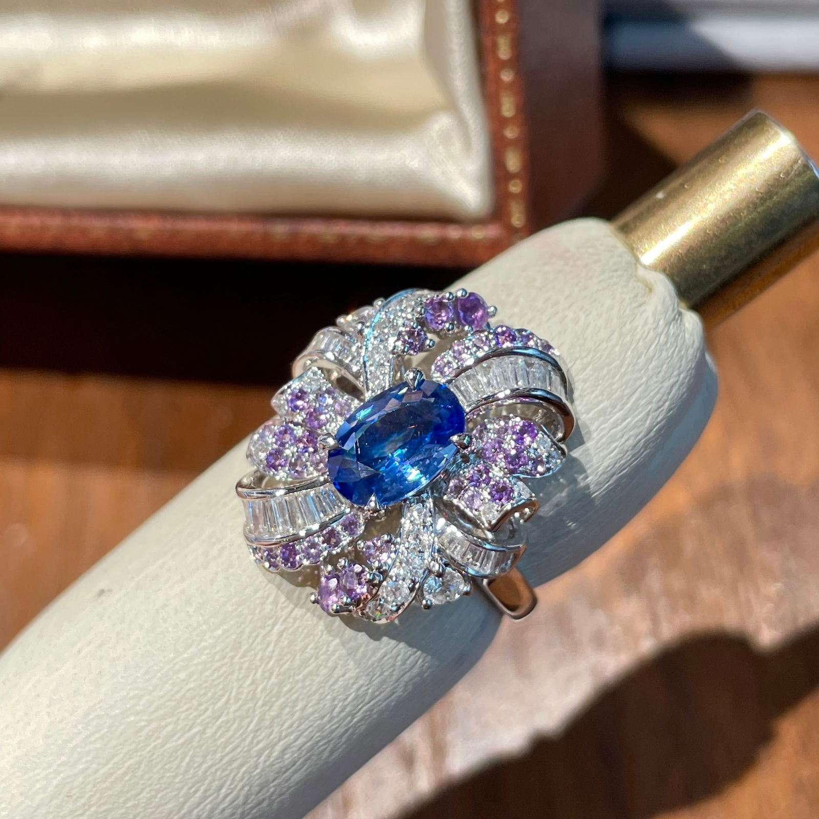 14k Gold 1.1 Ct Natural Sapphire & Diamond & Sapphire Ring - 2