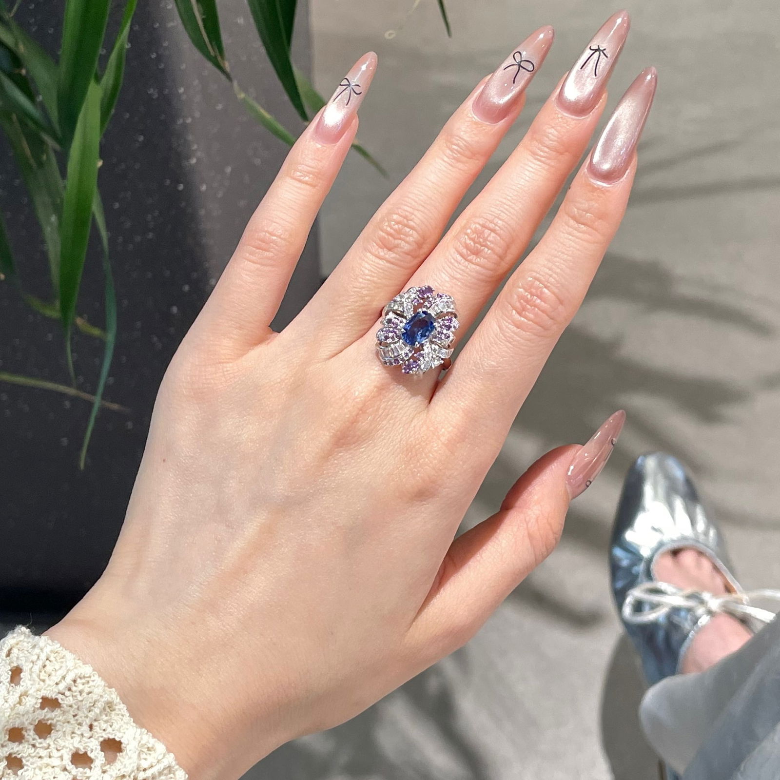 14k Gold 1.1 Ct Natural Sapphire & Diamond & Sapphire Ring - 3