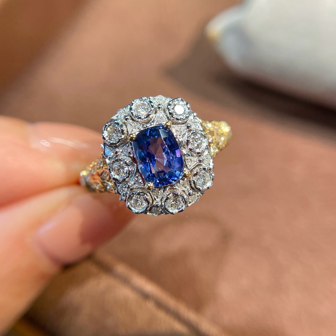 14k Gold 1.10 Ct Natural Sapphire & Diamond Ring (1 of 6)