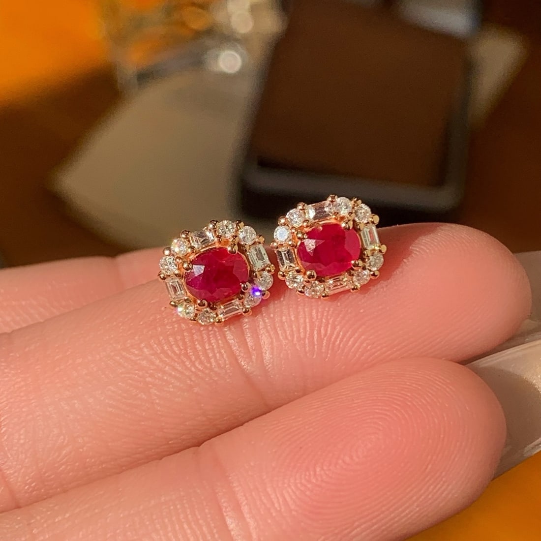 14k Gold 1.29 Ctw Vivid Red Natural Ruby & Diamond Earrings - 6