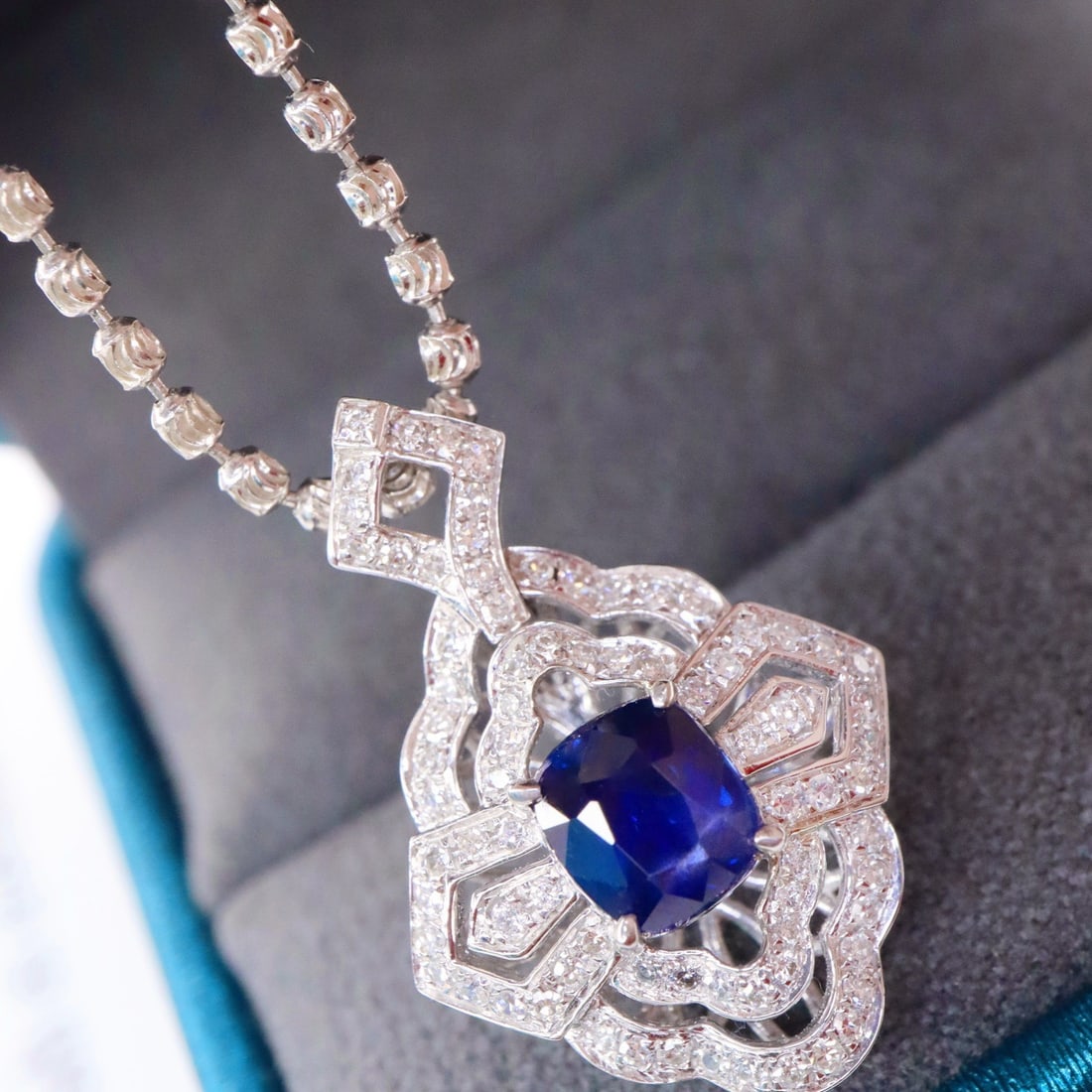 14k Gold 1.38 Ctw Natural Sapphire & Diamond Pendant( Without Chain ) - 3